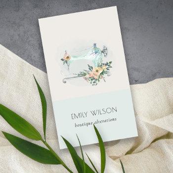 elegant aqua grey sewing machine floral tailor business card