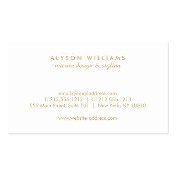Small Elegant Art Deco Professional Monogram White/gold Business Card Back View