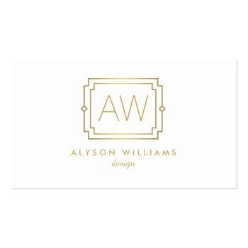 Small Elegant Art Deco Professional Monogram White/gold Business Card Front View