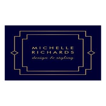 Small Elegant Art Deco Professional Navy/gold Square Business Card Front View