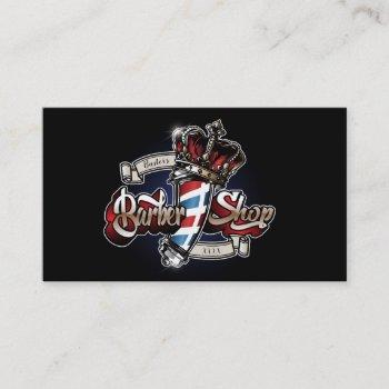elegant barber pole and crown personalize business card