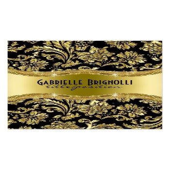 Small Elegant Black And Gold Vintage Damasks 4 Business Card Front View