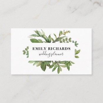 elegant black and white botanical leaves script business card