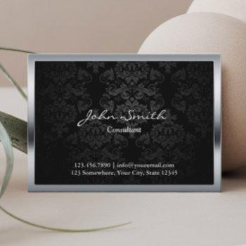 elegant black damask metal framed business card