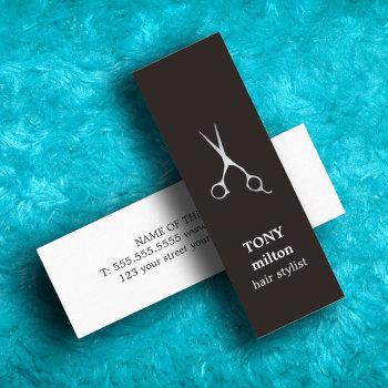 elegant black faux silver scissors hairstylist mini business card