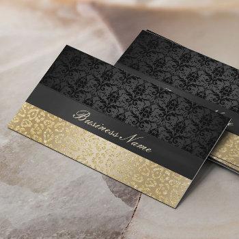 elegant black & gold leopard print damask business card