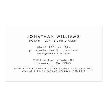 Small Elegant Black & Gold Notary Public Business Card Back View