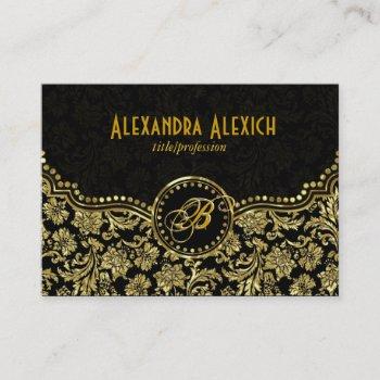 elegant black & gold  vintage floral damasks business card