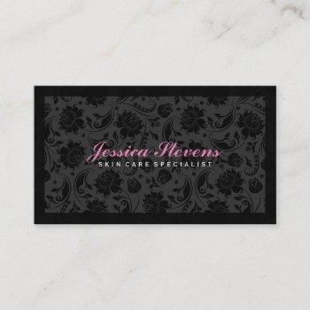 elegant black monochromatic floral damask business card