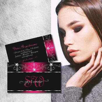 elegant black pink ornate sparkle jewels initials business card