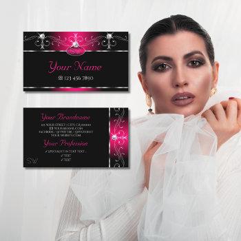 elegant black pink ornate sparkle jewels monogram business card