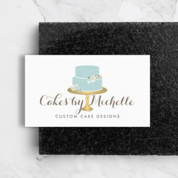 elegant blue cake with florals cake decorating business card