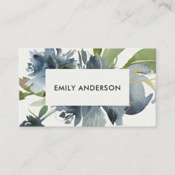 elegant blue green gold floral watercolor business card