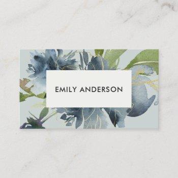 elegant blue grey green gold floral watercolor business card