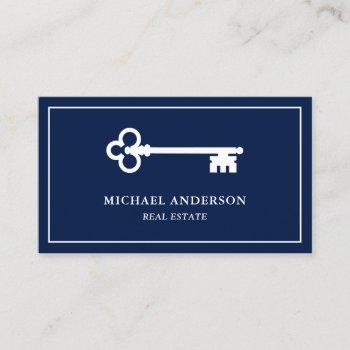 elegant blue vintage antique key real estate business card