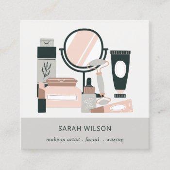 elegant blush grey makeup artist cosmologist square business card