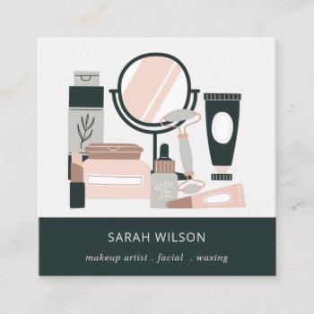 elegant blush grey makeup artist cosmologist square business card