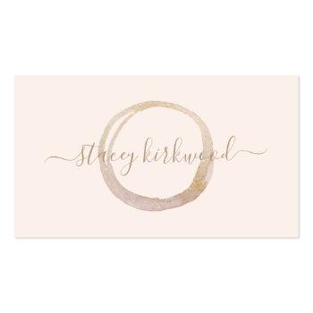 Small Elegant Blush Pink Gold Faux Glitter Circle Logo Business Card Front View
