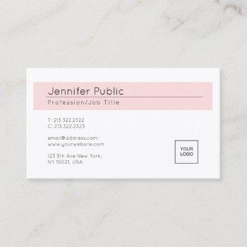 elegant blush pink white trendy add your logo business card