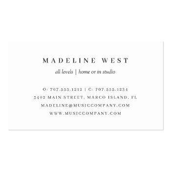 Small Elegant Blush Rose Piano Instructor Music Teacher Business Card Back View