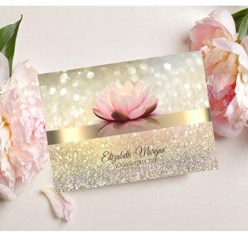elegant bokeh gold, lotus flower yoga instructor business card