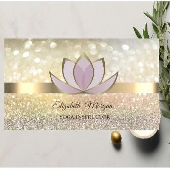 elegant bokeh gold, lotus flower yoga reiki business card