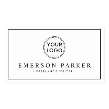 Small Elegant Border White Modern Minimalist Custom Logo Business Card Front View