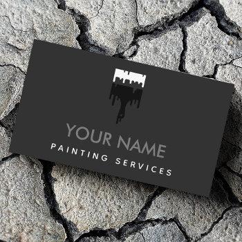 elegant brush paint drip gray & white modern cool business card