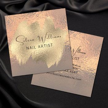 elegant brush stroke rose gold foil minimalist square business card