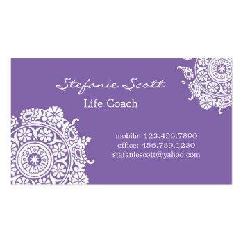 Small Elegant Business Card In Purple And White Front View
