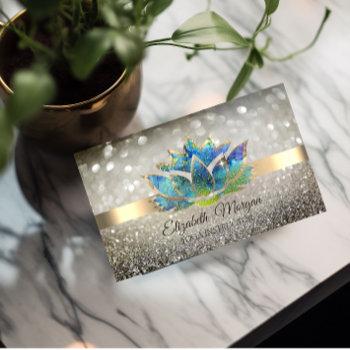 elegant chic bokeh gold,blue lotus yoga  business card