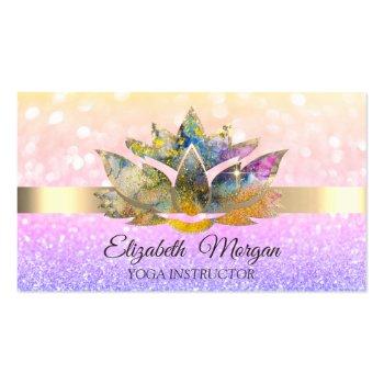 Small Elegant Chic Bokeh Gold,ombre Lotus Yoga  Business Card Front View