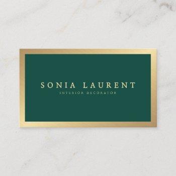 elegant chic gold metallic forest green minimalist business card