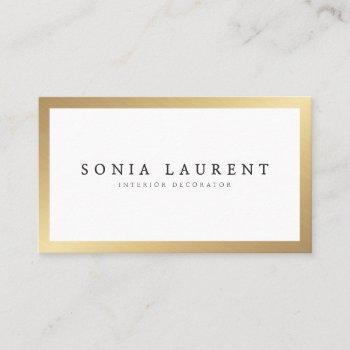 elegant chic gold metallic frame minimalist white business card