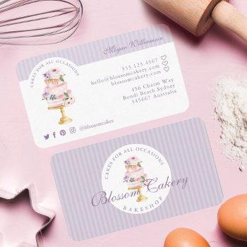 elegant chic violet watercolor floral cake bakery business card