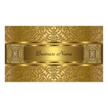 Small Elegant Classy Gold Damask Embossed Look Business Card Front View