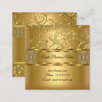 elegant classy gold damask floral look square business card