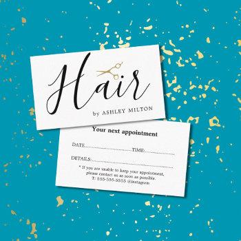 elegant clean scissors hair stylist appointment business card