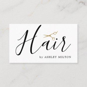 elegant clean white scissors hair stylist business card