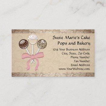 elegant cocoa damask cake pop bakery business card