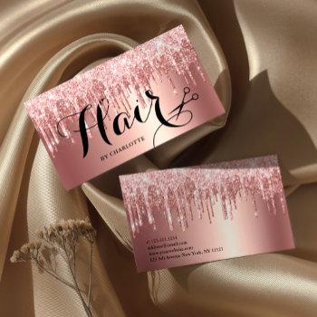 elegant copper rose gold glitter drips hairstylist business card