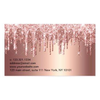 Small Elegant Copper Rose Gold Glitter Drips Nails Business Card Back View