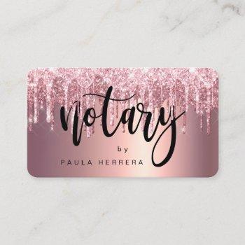 elegant copper rose gold glitter drips notary business card