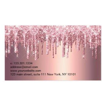 Small Elegant Copper Rose Gold Glitter Drips Notary Business Card Back View