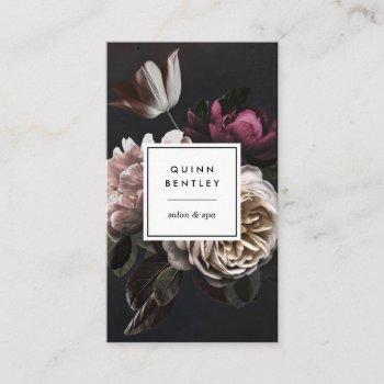 elegant dark floral bouquet | vertical business card