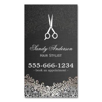 elegant dark silver damask hair salon appointment magnetic business card