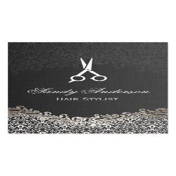Small Elegant Dark Silver Damask - Hair Stylist Business Card Front View