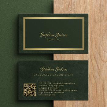 elegant emerald green and gold qr code luxury business card