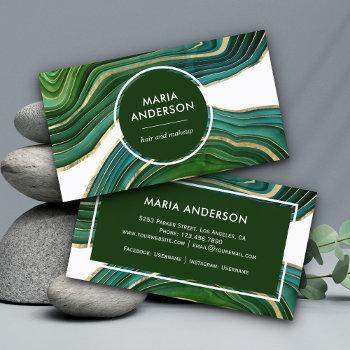 elegant emerald green gold agate geode gemstone business card