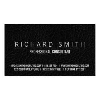Small Elegant Faux Chic Black Leather Professional Plain Business Card Back View